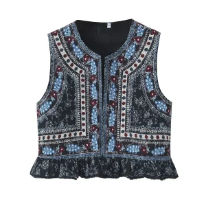 gilet sans manche femme vintage brodé floral