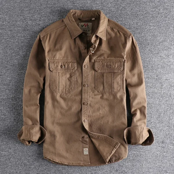 Chemise Militaire Homme Vintage en Toile de Coton Lourde Style Cargo Safari