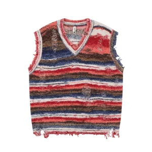 Pull Sans Manche Homme Vintage Maille Épaisse