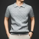 Pull Manche Courte Homme Vintage Col Polo 100% Coton en Maille Torsadée